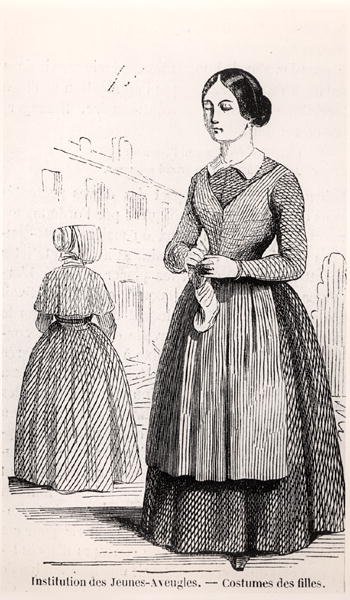 盲人青年协会的女孩服装，载于埃德蒙-特克西尔的《巴黎表》，1852年出版（雕刻）（黑白照片）。 作者 法语学校