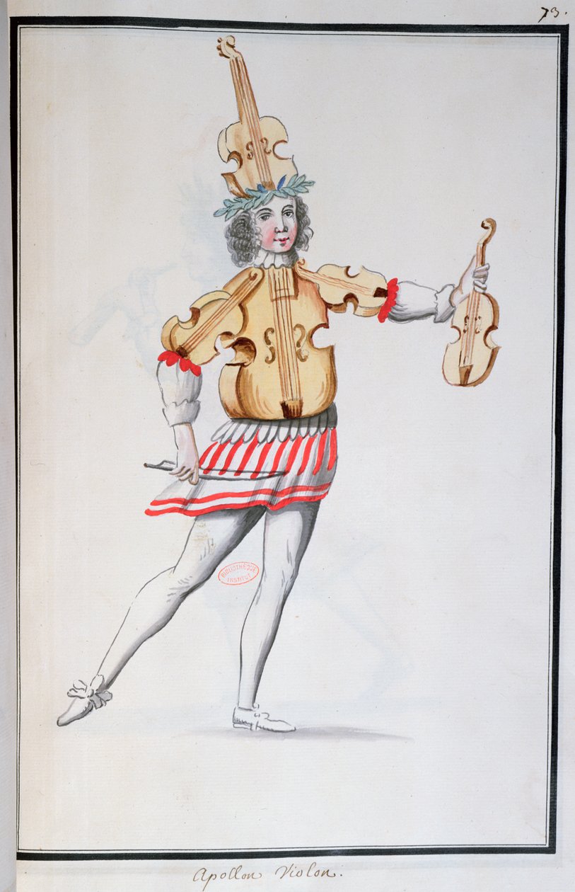 Jean-Baptiste Lully（1632-87）的阿波罗小提琴演奏服饰由路易十四（1643年2月23日）跳舞（wc在纸面上） 作者 法语学校