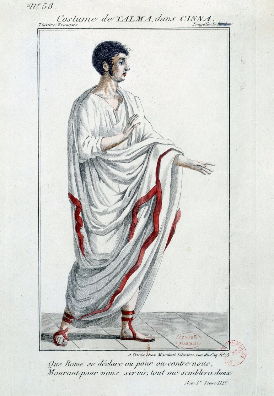 喜剧演员弗朗索瓦·约瑟夫 (Francois Joseph) Talma（1763-1826 年）在 Pierre Corneille 的悲剧“Cinna ou la Clemence d