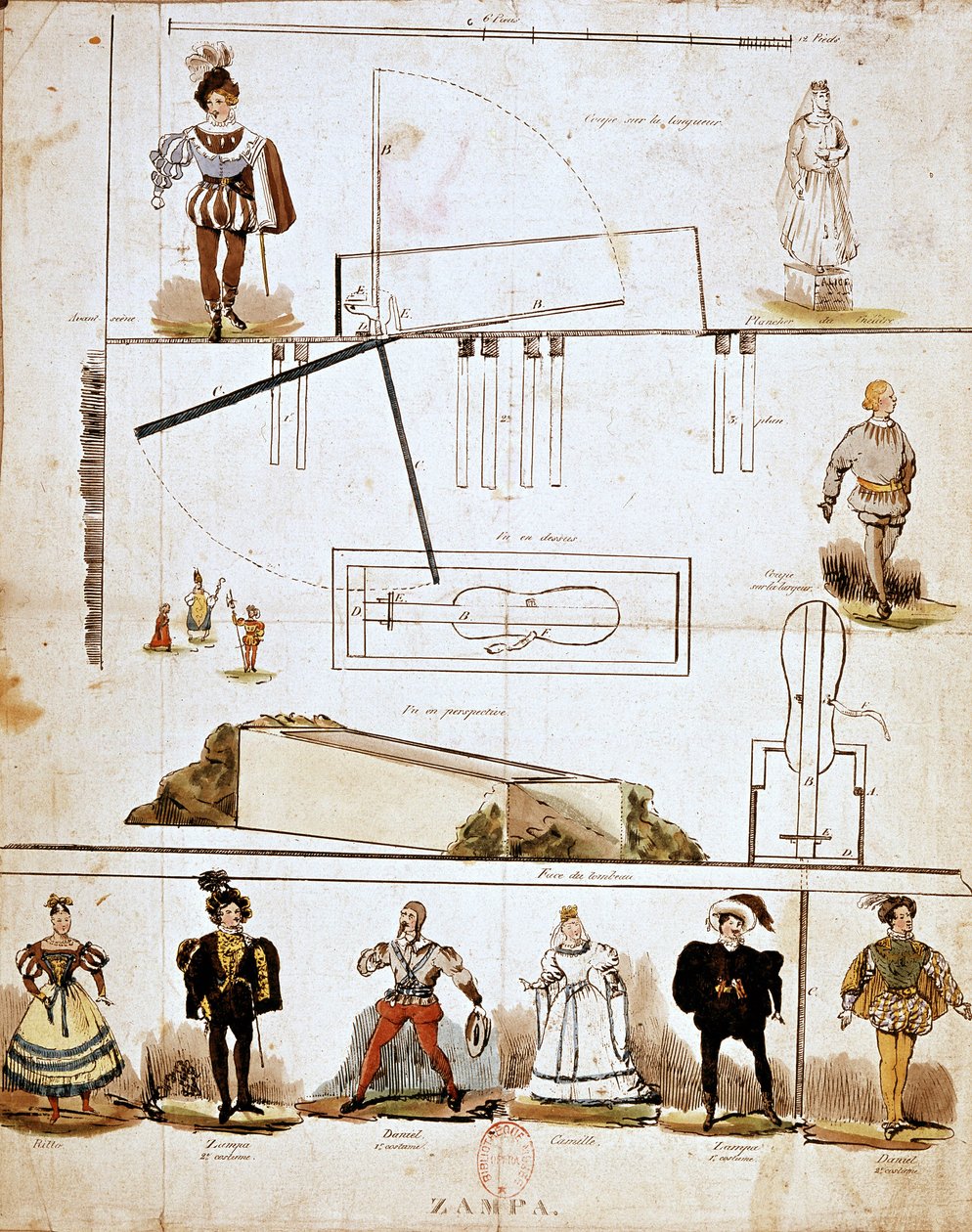 费迪南德·赫罗德 (1791-1833) 歌剧“赞帕或大理石新娘”的服装和布景 作者 法语学校