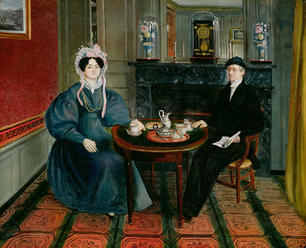夫妻有茶，c.1830 作者 法语学校