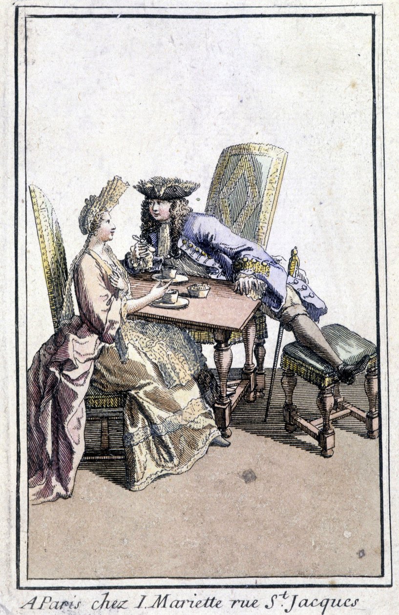 Couple taking coffee - engraving 作者 法语学校