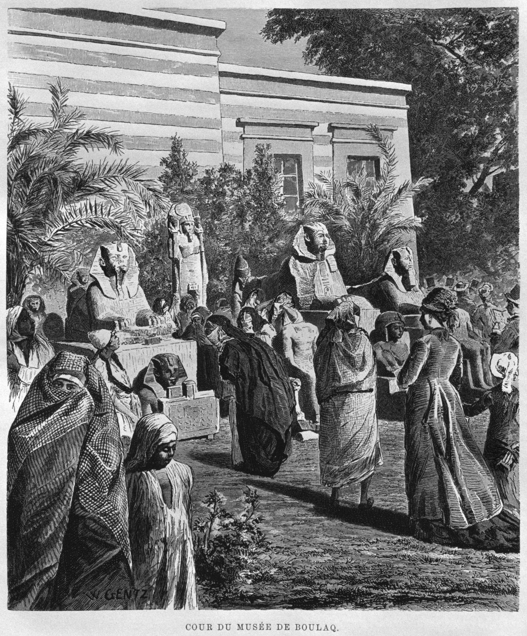 Bulaq博物馆的庭院，来自Georg Moritz Ebers的Legypte（1837-98），1881年（bw雕刻） 作者 法语学校