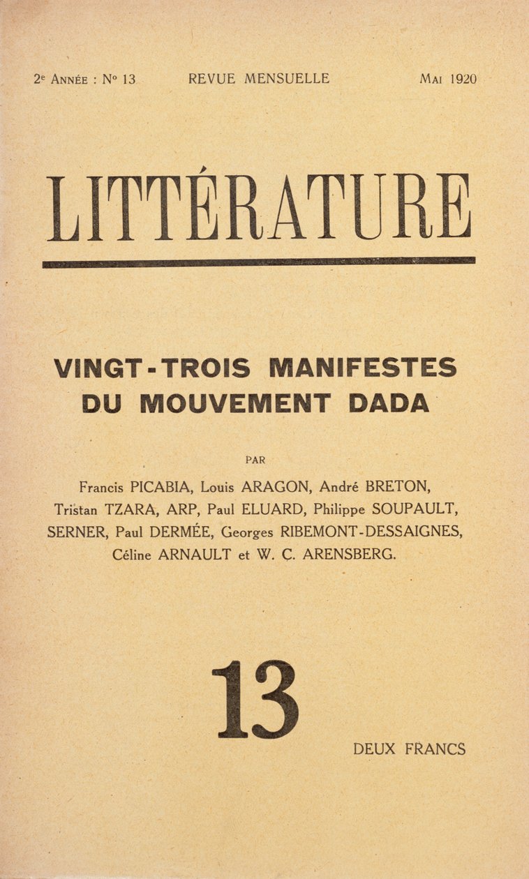 1920年5月致力于达达运动的文学月刊的封面 作者 法语学校