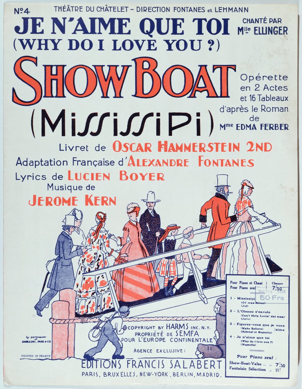 1928年在剧院du Chatelet制作的轻歌剧“Showboat”乐谱的封面 作者 法语学校