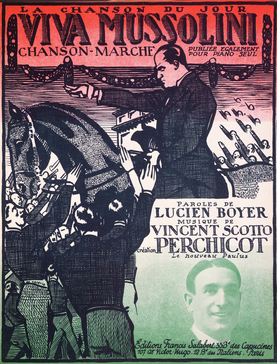 Vincent Scotto（1876-1952）和Lucien Boyer，20世纪20年代的Viva Mussolini得分表封面 作者 法语学校