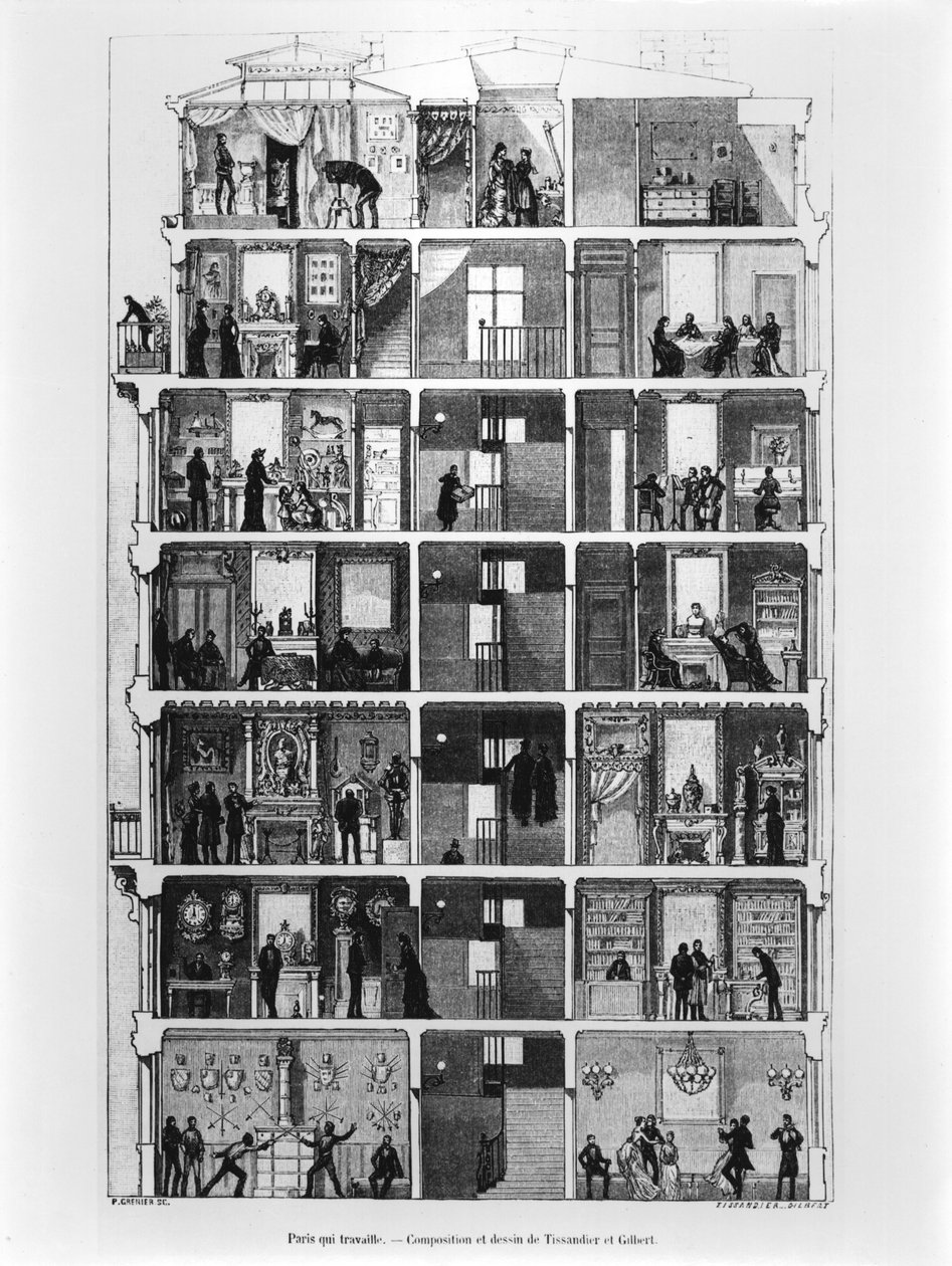 巴黎建筑的横截面，插图frpm Le Magasin Pittoresque，1883 作者 法语学校