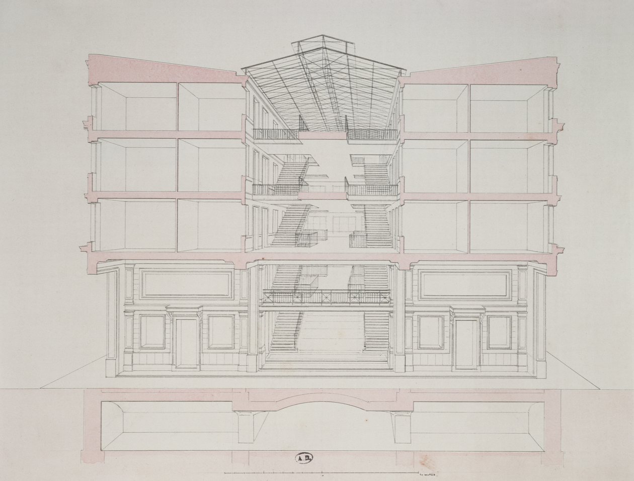 拿破仑住房开发中的一所房子的横截面，58 rue Rochechouart，巴黎，1849年 作者 法语学校