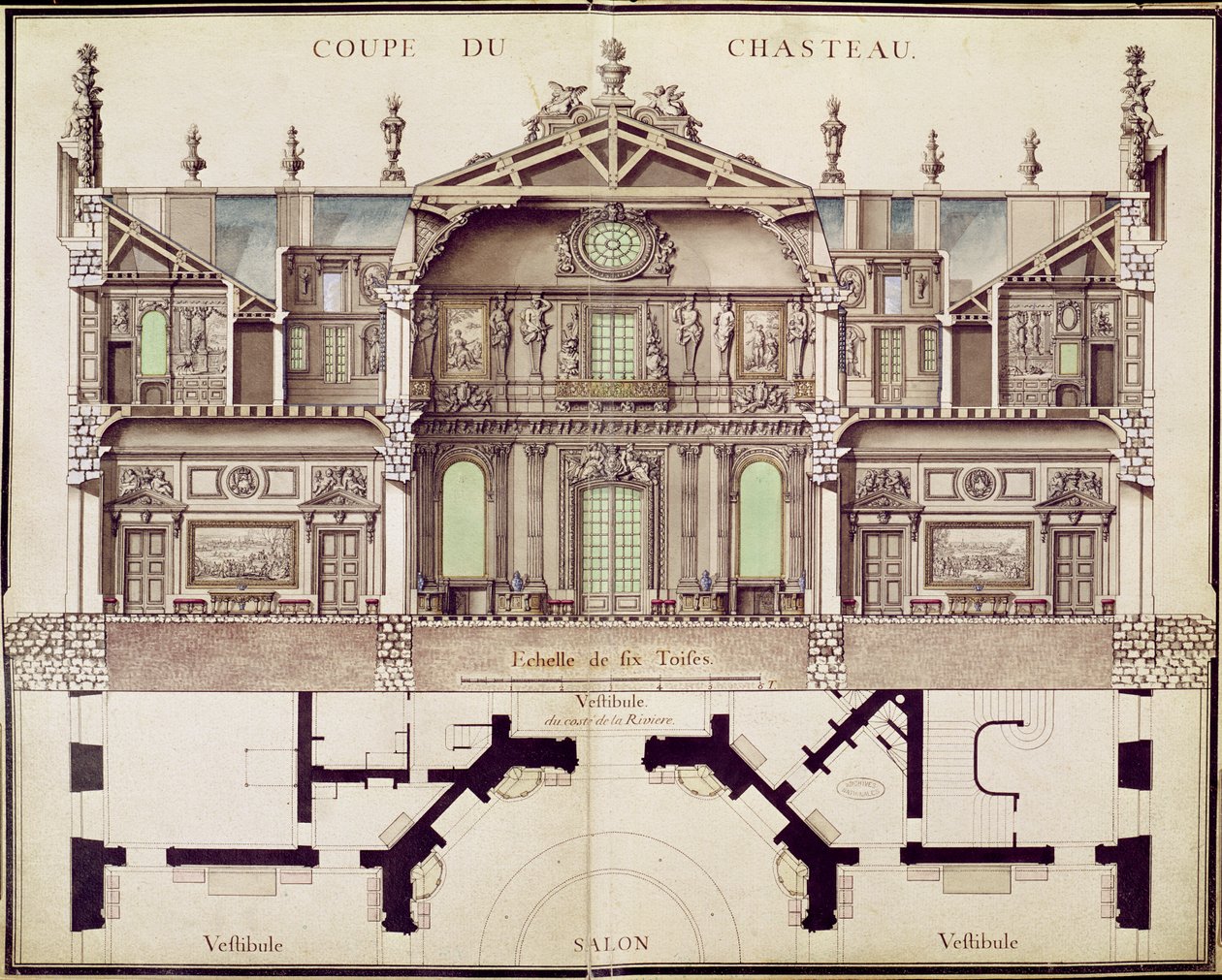 1714年Chateau de Marly的横截面图 作者 法语学校