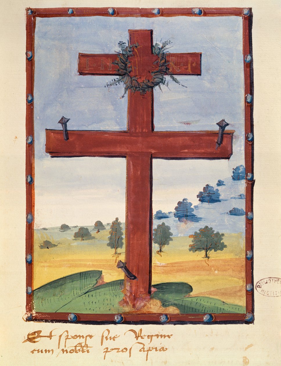 Lorraine十字架，来自与Rene II（1451-1508）Lorraine公爵有关的手稿的缩影 作者 法语学校