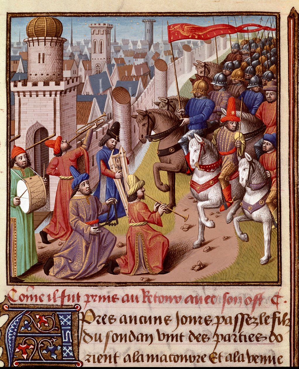 Crusade: return of the French army of the Holy Land. Miniature in “” Le miroir historial”” (Speculum Historiale) (ms. 1196, fol. 372) by Vincent de Beauvais (1190-1264) translated into French by Jean de Vignay 作者 法语学校