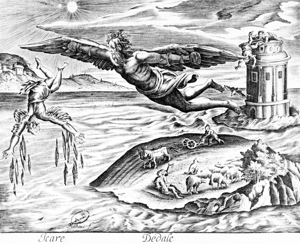 Daedalus与他的儿子伊卡洛斯逃离克里特岛，看到他在1619年去世 作者 法语学校