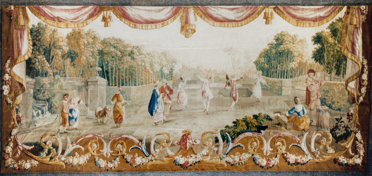 在公园里跳舞，Aubusson Tapestry Workshop，c.1782（羊毛和丝绸） 作者 法语学校