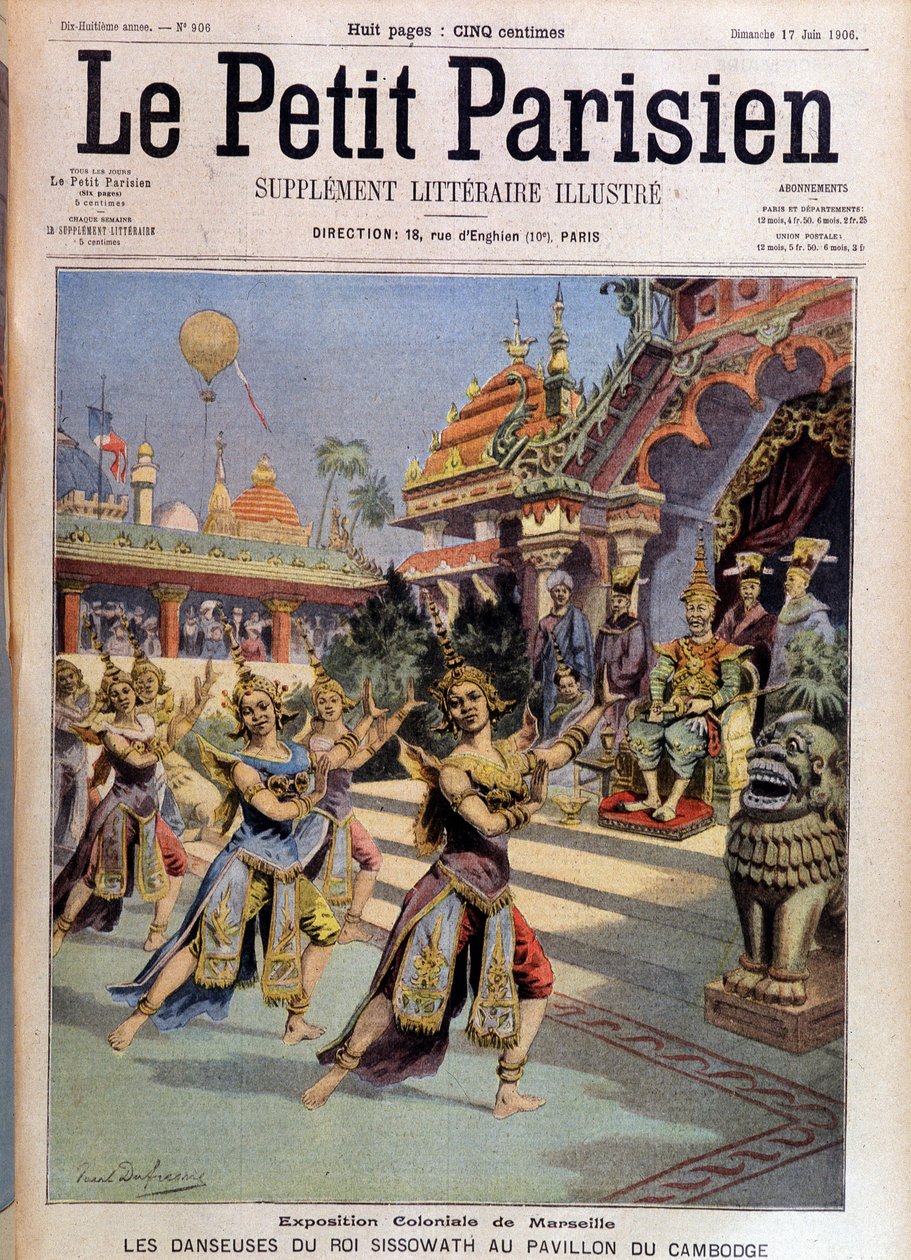 1906年6月17日，马赛殖民展柬埔寨馆的西索瓦特国王的舞者--出现在《小巴黎人》上。 作者 法语学校