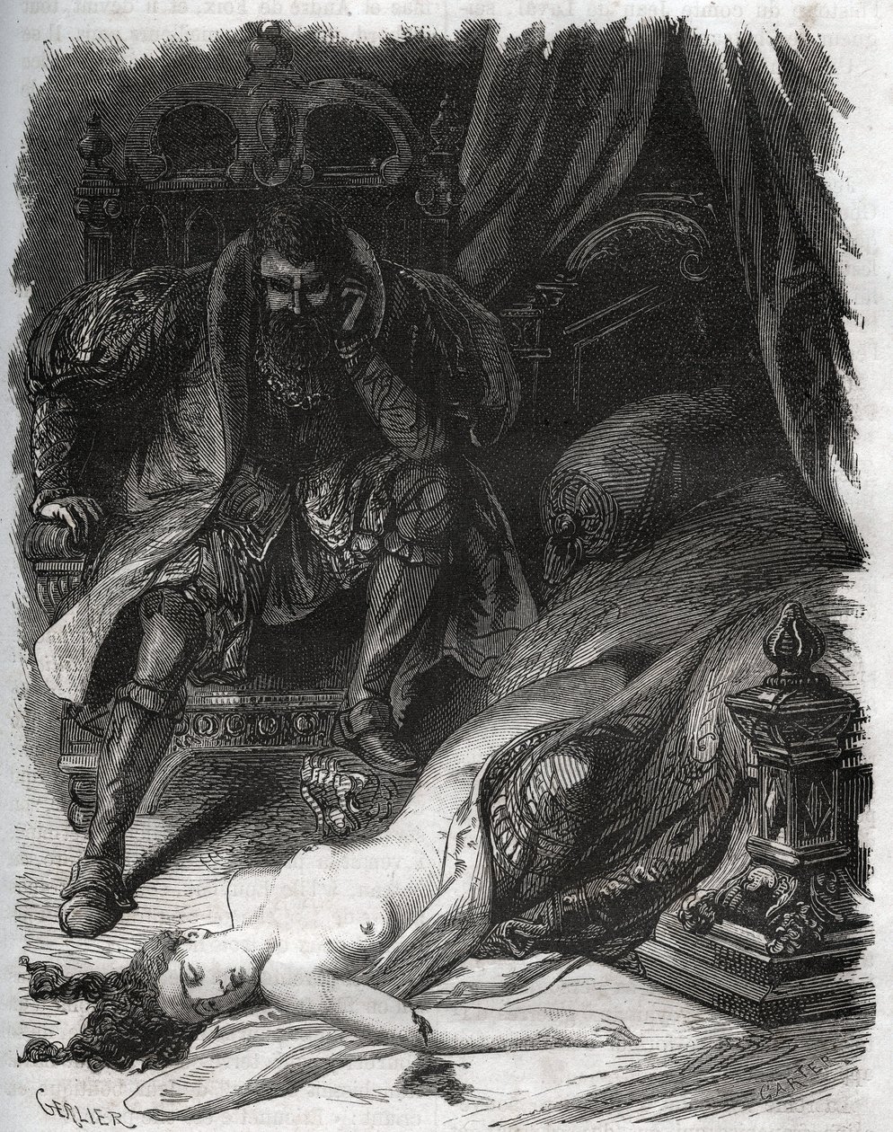 夏多布里昂伯爵夫人弗朗索瓦丝-德-福瓦之死（约1495-1537年），被她的丈夫让-德-拉瓦尔-夏多布里昂伯爵（Laval-Chateaubriant）（1486-1543年）暗杀，后者因此对其妻子的不忠者进行了报复。1871年的雕版画，载于《Histoire Des 作者 法语学校