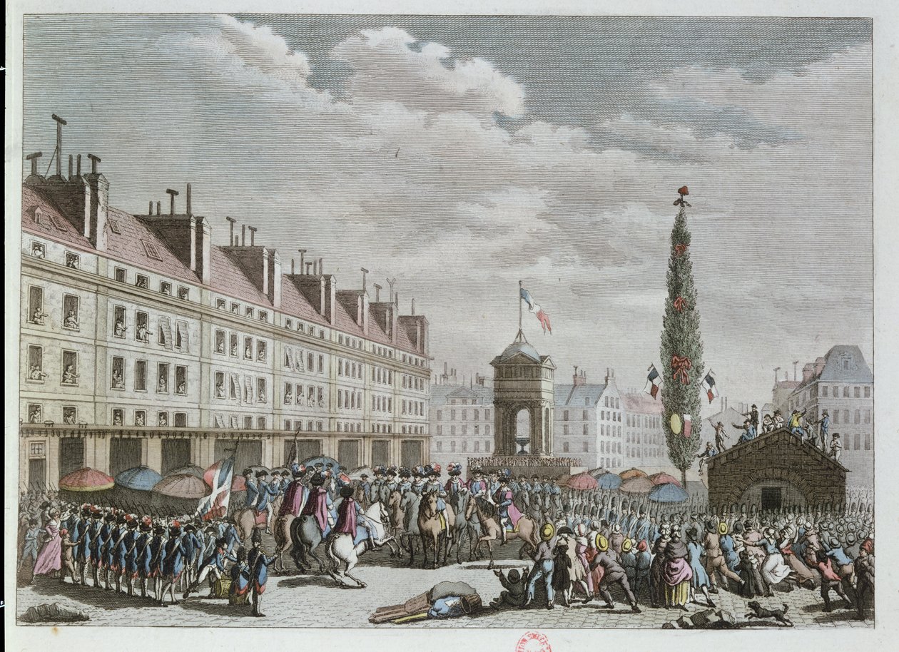 宪法宣言，Place des Innocents，巴黎，1791年9月，1791年（彩色版画） 作者 法语学校