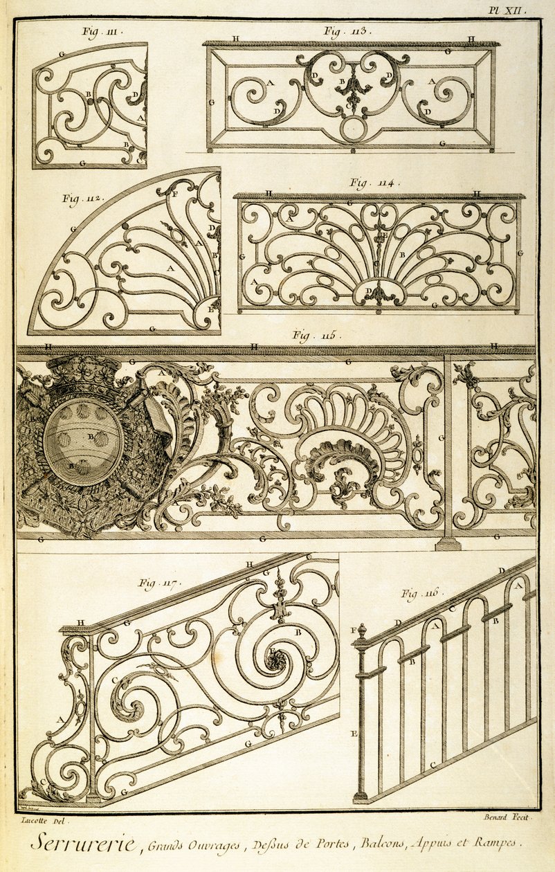 装饰铁制品，来自Diderots Encyclopaedia，酒吧。 1771 作者 法语学校