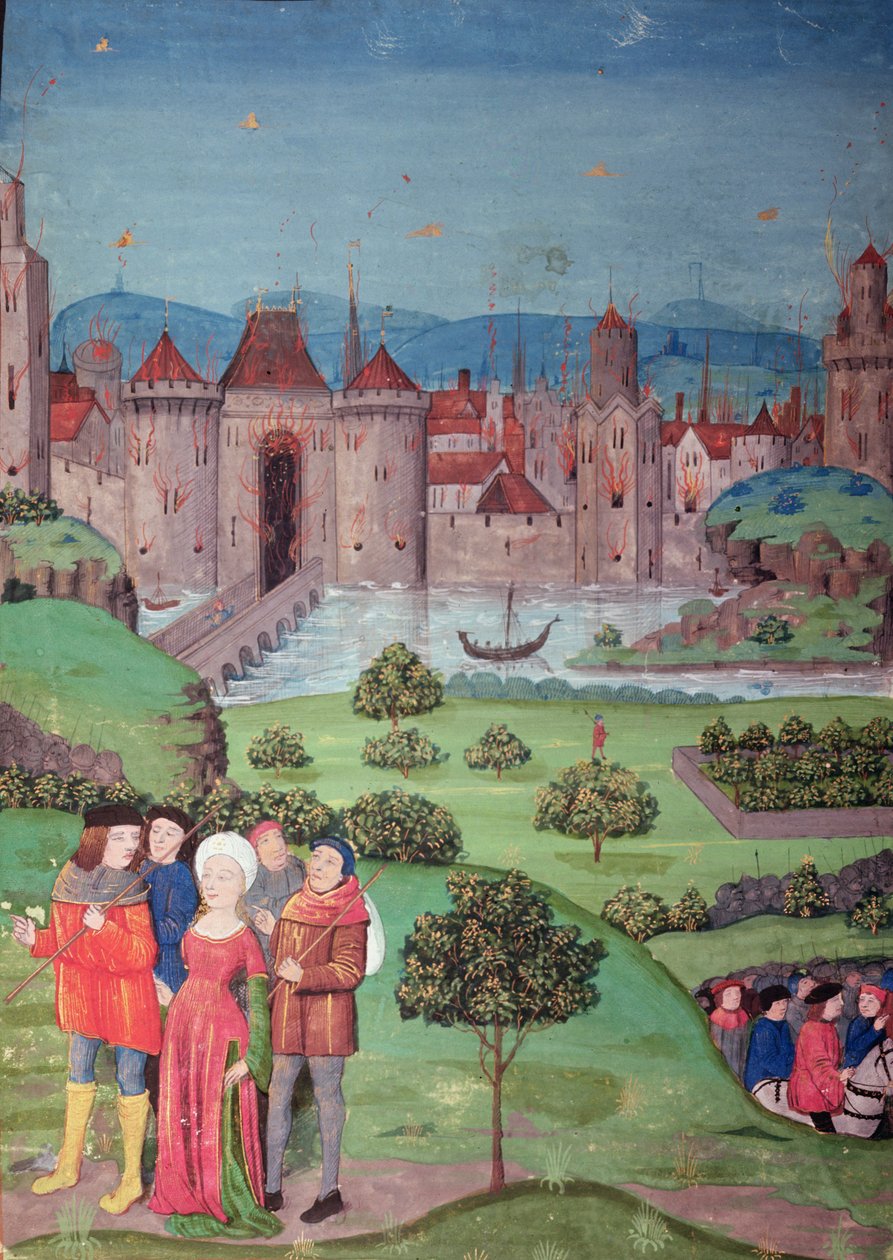 军队出发》，手稿《Chroniques de France》中的场景，该手稿是让-德-弗罗萨特（Jean de Froissart，约 1333-1404 年）作品的复制品，讲述了 1225 年至 1400 年的欧洲历史。 作者 法语学校