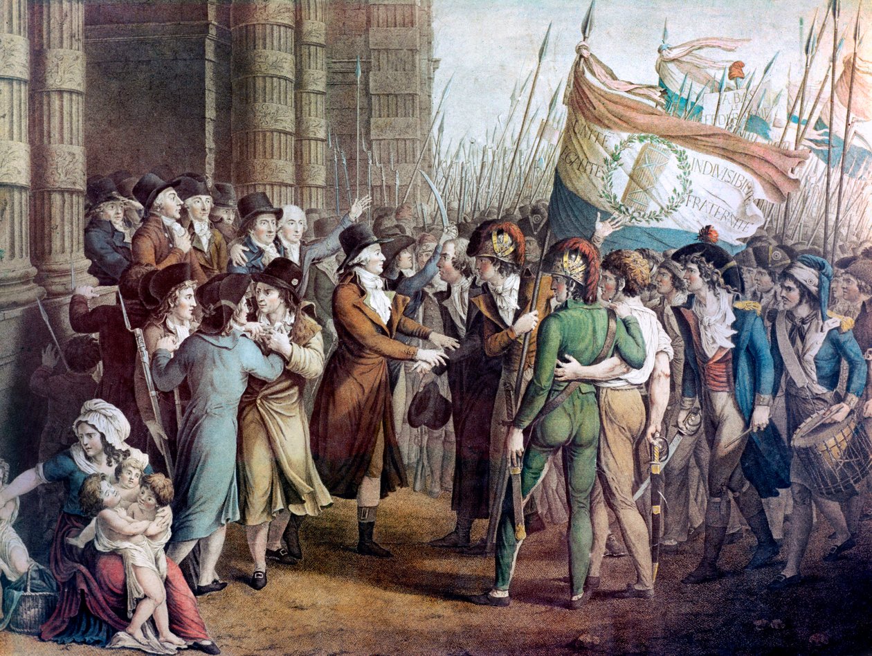 Deputies of the National Convention leaving the Assembly at the Tuileries, 31st May 1793 - “” Le 31 mai 1793”” - Paris, 31 May 1793: the citizens armed in front of the Girondins outgoing the Convention after being beaten by the Montagnards, in the foregrou 作者 法语学校