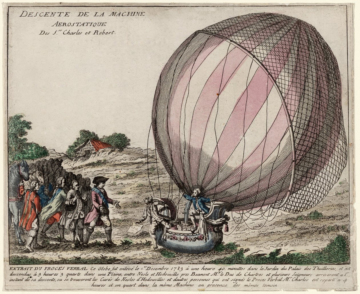 共和国的航空机器的下降。查尔斯和罗伯特，出版社。1783年（手绘版画 作者 法语学校