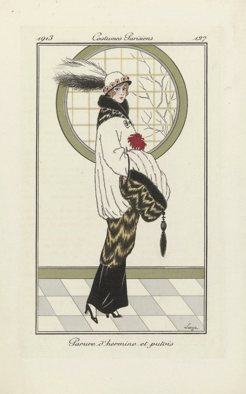 胭脂鱼和北极猫合奏设计》，选自《巴黎服装》，1913 年出版（pochoir 印刷品） 作者 法语学校