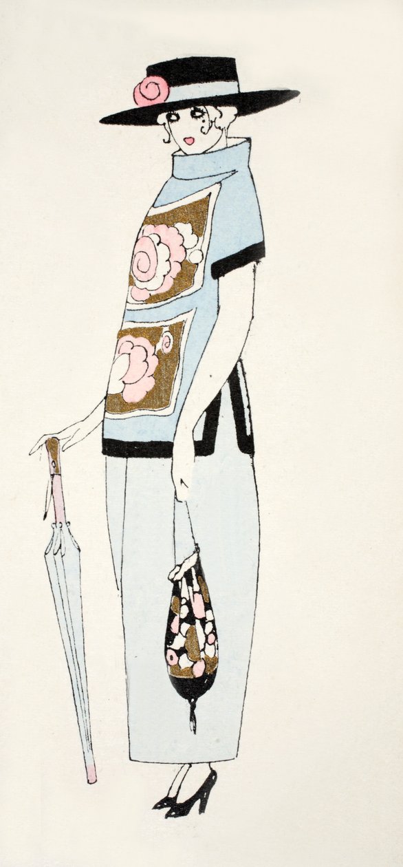 设计日间连衣裙，c.1919（pochoir print） 作者 法语学校