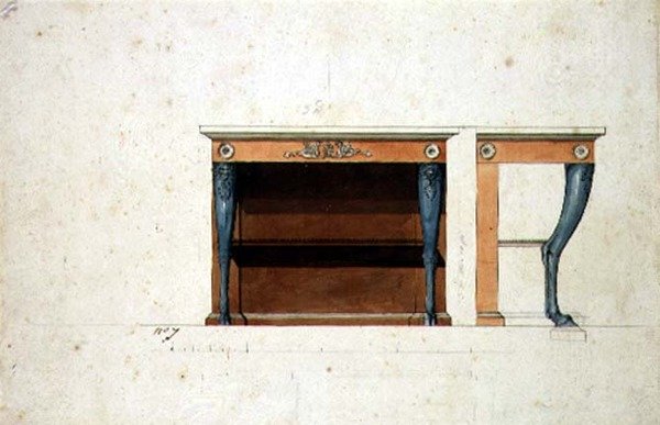 Directoire控制台的设计，约1795年（纸上水彩笔墨）。 作者 法语学校