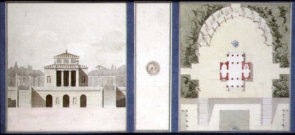 纪念碑的设计，约1825年（纸上笔墨和水彩） 作者 法语学校