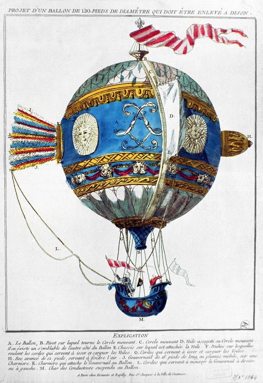 设计直径120英尺的热气球在第戎取消，1784年（彩色雕刻） 作者 法语学校