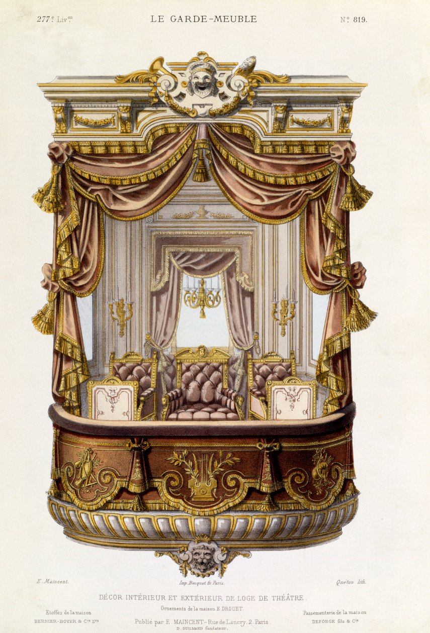 设计为剧院箱子的内部和外部，例如Le Garde-Meuble杂志，c.1860 作者 法语学校