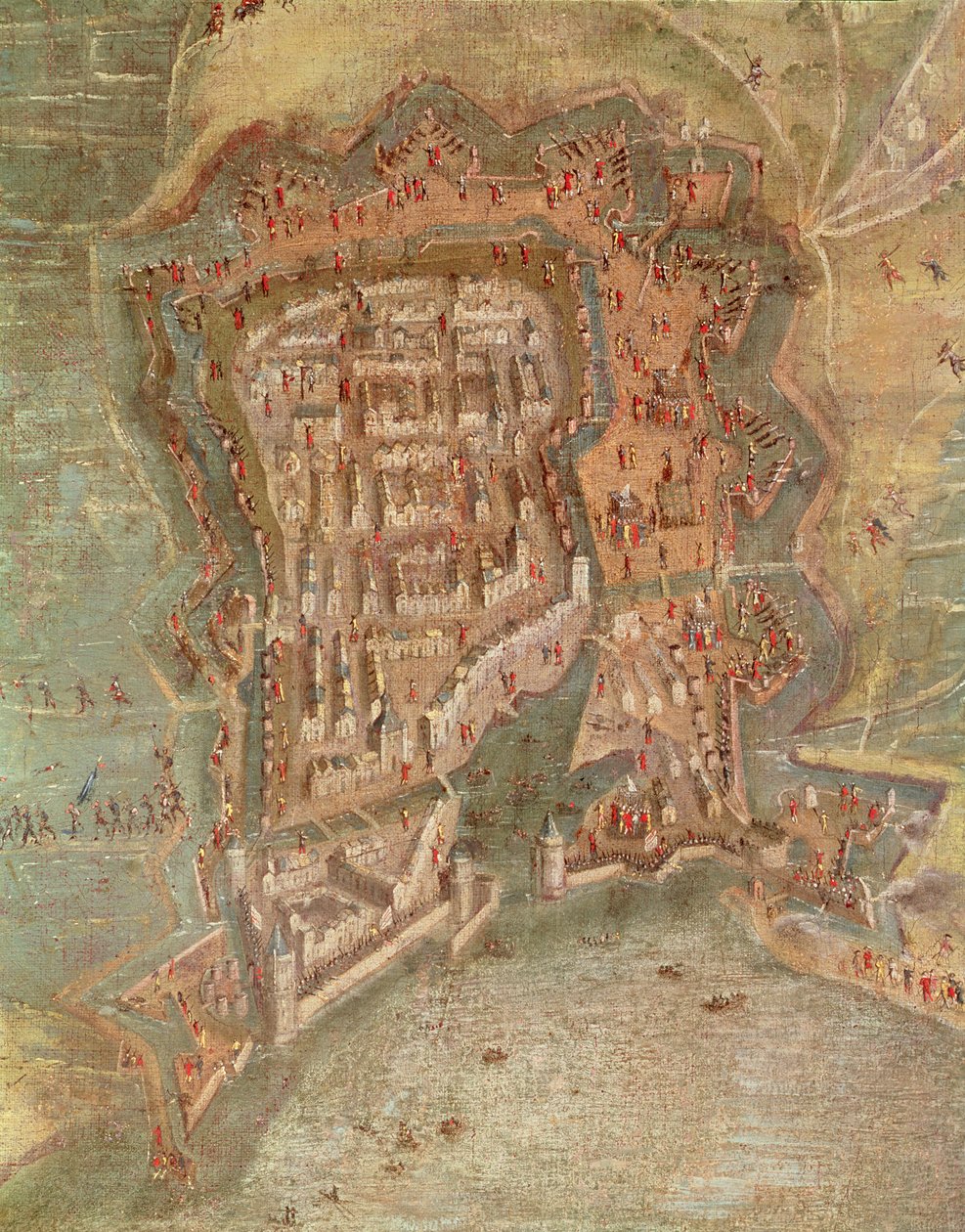 细节 - 1627-68 年红衣主教黎塞留的军队围攻拉罗谢尔（布面油画） 作者 法语学校