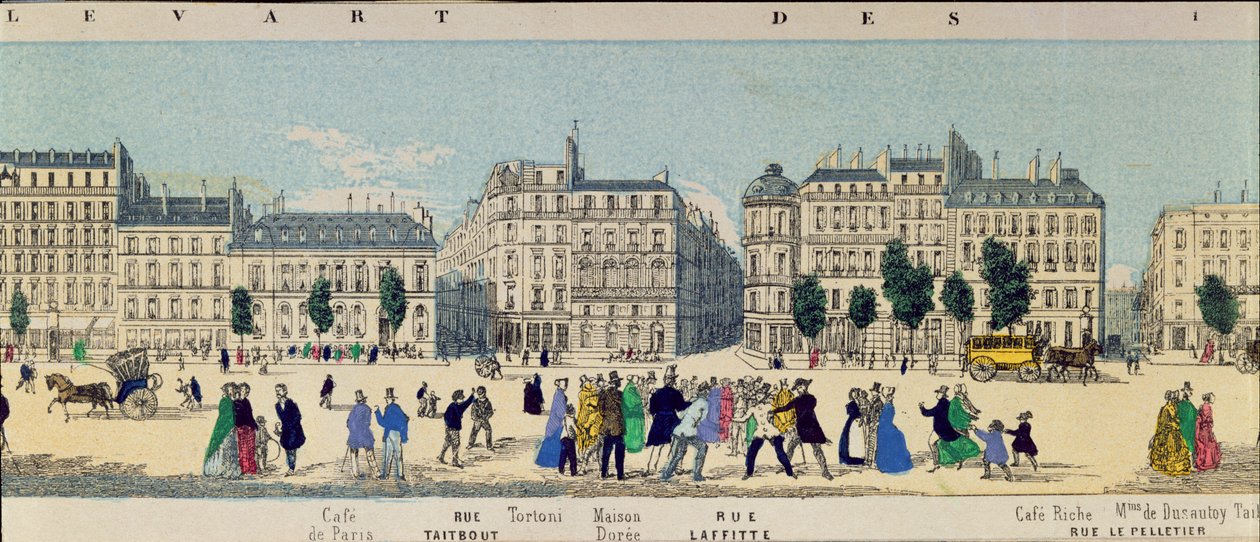 大道des Italiens的全景的细节，c.1840 作者 法语学校