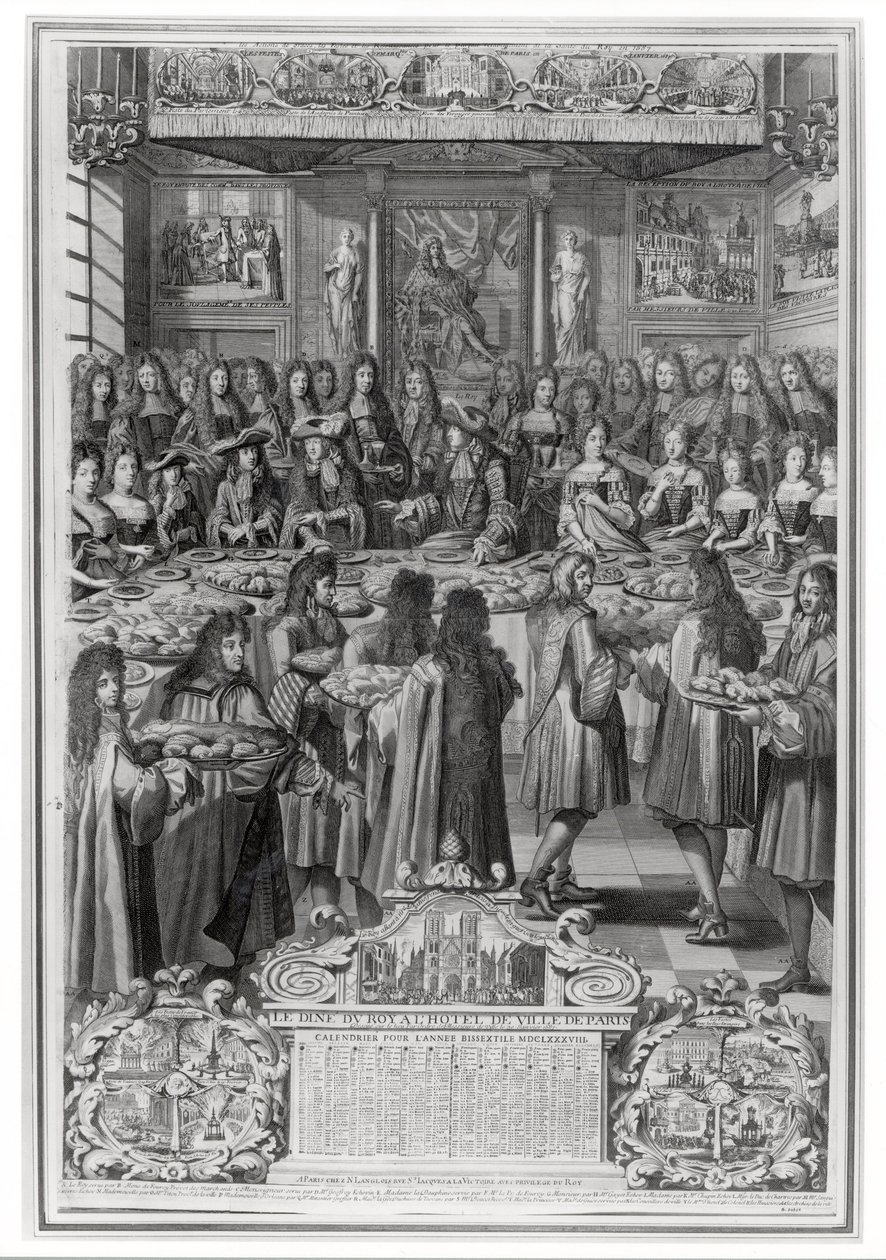 1687年1月30日，路易十四（1638-1715）在Hotel de ville的晚餐，从1688年的日历 作者 法语学校