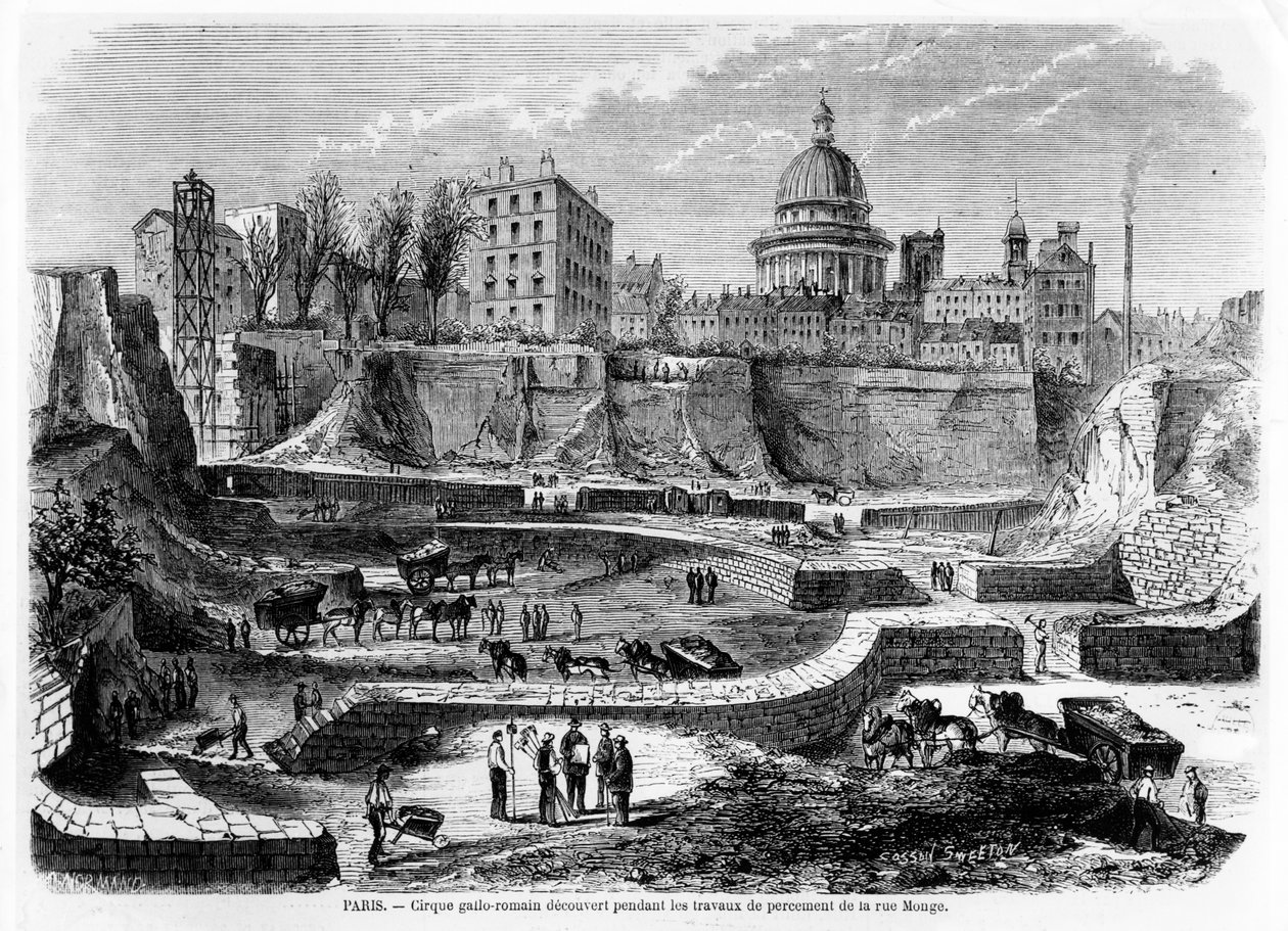 1869年1869年在蒙赫街建造工程期间在巴黎发现高卢罗马圆形剧场 作者 法语学校