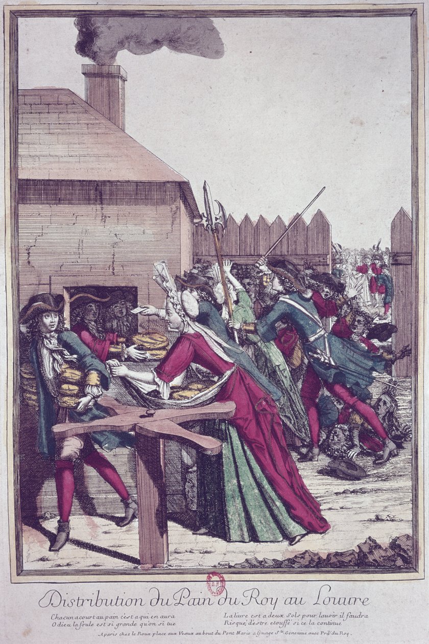 在饥荒时期（彩色雕刻）在卢浮宫分发Pain du Roi（国王面包） 作者 法语学校