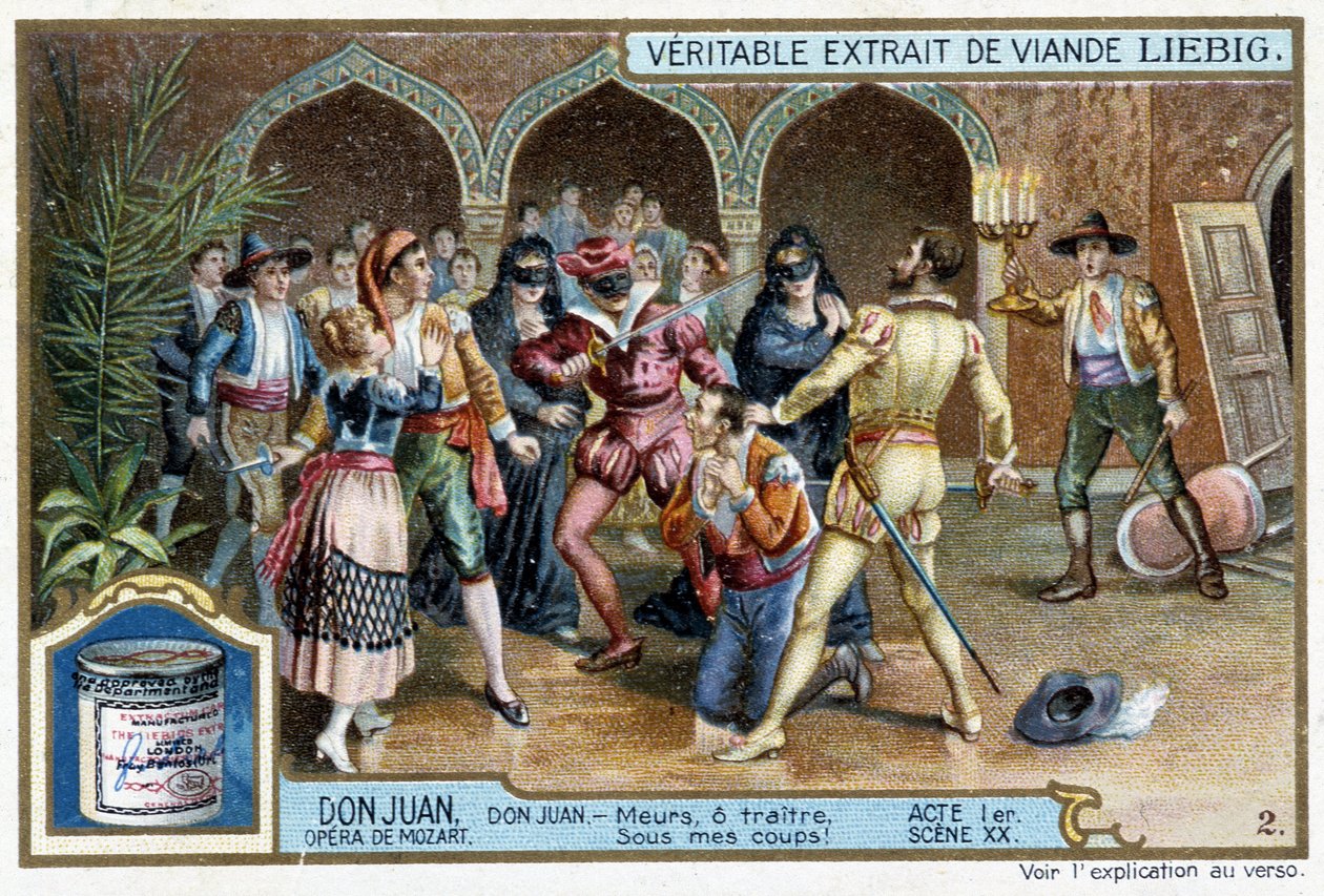 Don Juan: Act I, Scene XX, Don Juan at the masked ball - chromo Liebig 作者 法语学校