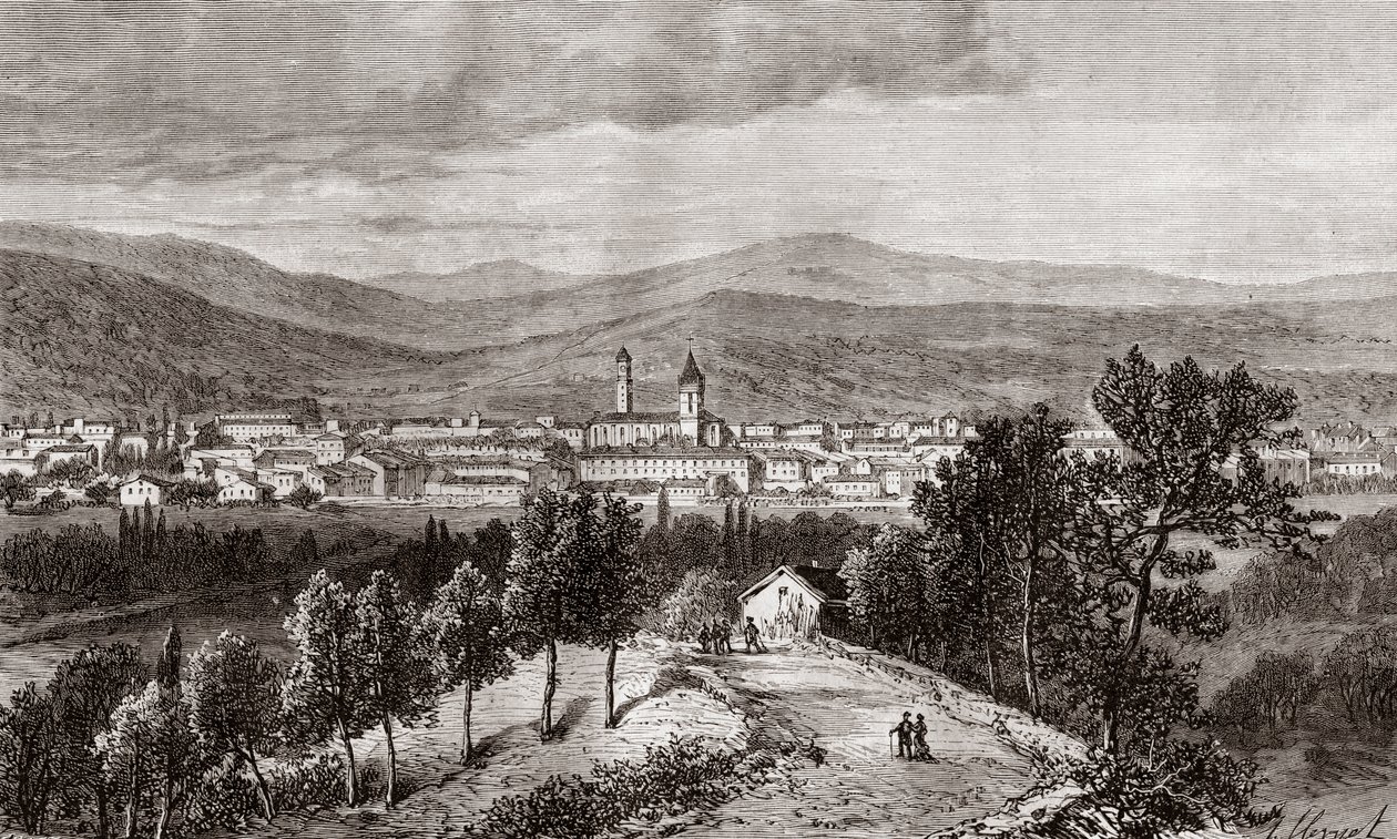 德拉吉尼昂-普罗旺斯-阿尔卑斯-蔚蓝海岸--V.A. Malt-Brown的 "La France illustree: geographie, histoire, administration statistique "中的雕刻，1884。 作者 法语学校