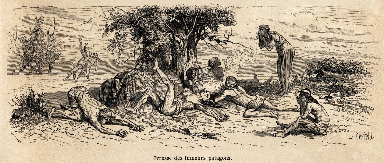 Drunkenness of smokers, drawing by the author, to illustrate 3 years of captivity among the patagons 作者 法语学校