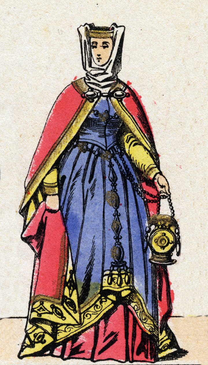 卡佩特王朝。阿拉贡的伊莎贝拉（1247-1271），法国女王，被称为哈迪的腓力三世（1245-1285）的妻子的肖像。19世纪末的埃皮纳尔成像。私人收藏。 作者 法语学校