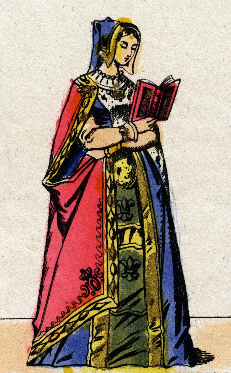 瓦卢斯王朝：布列塔尼的安妮（1477-1514）肖像，法国女王，查理八世（1470-1498）的妻子。19世纪末的埃皮纳尔成像。私人收藏。 作者 法语学校