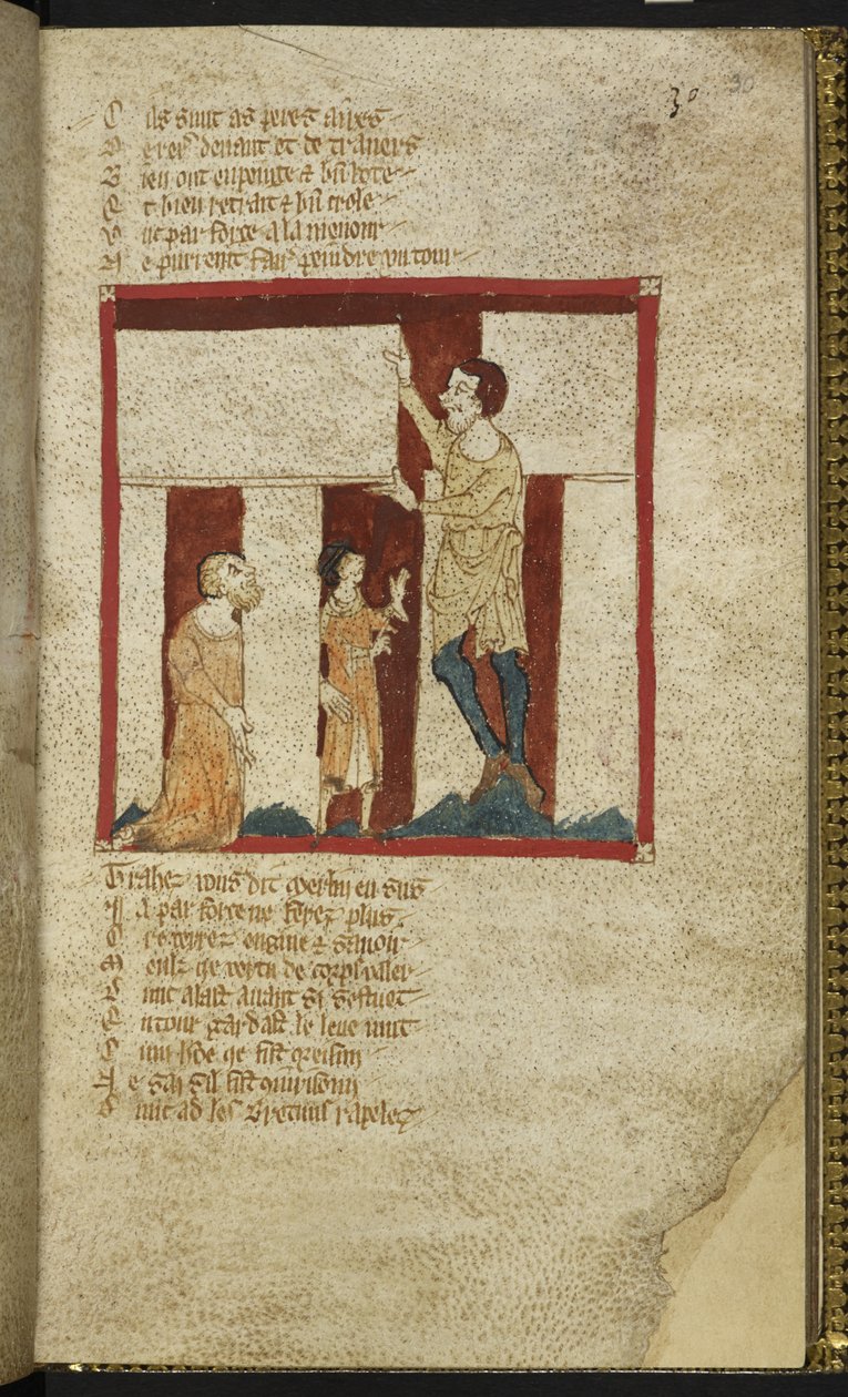 埃格顿 MS 3028 f.30r，巨石柱在梅林的帮助下建成，选自 "Roman de Brut, with continuation to Edward III; La Destruction de Rome; Fierabras"（羊皮纸）。 作者 法语学校