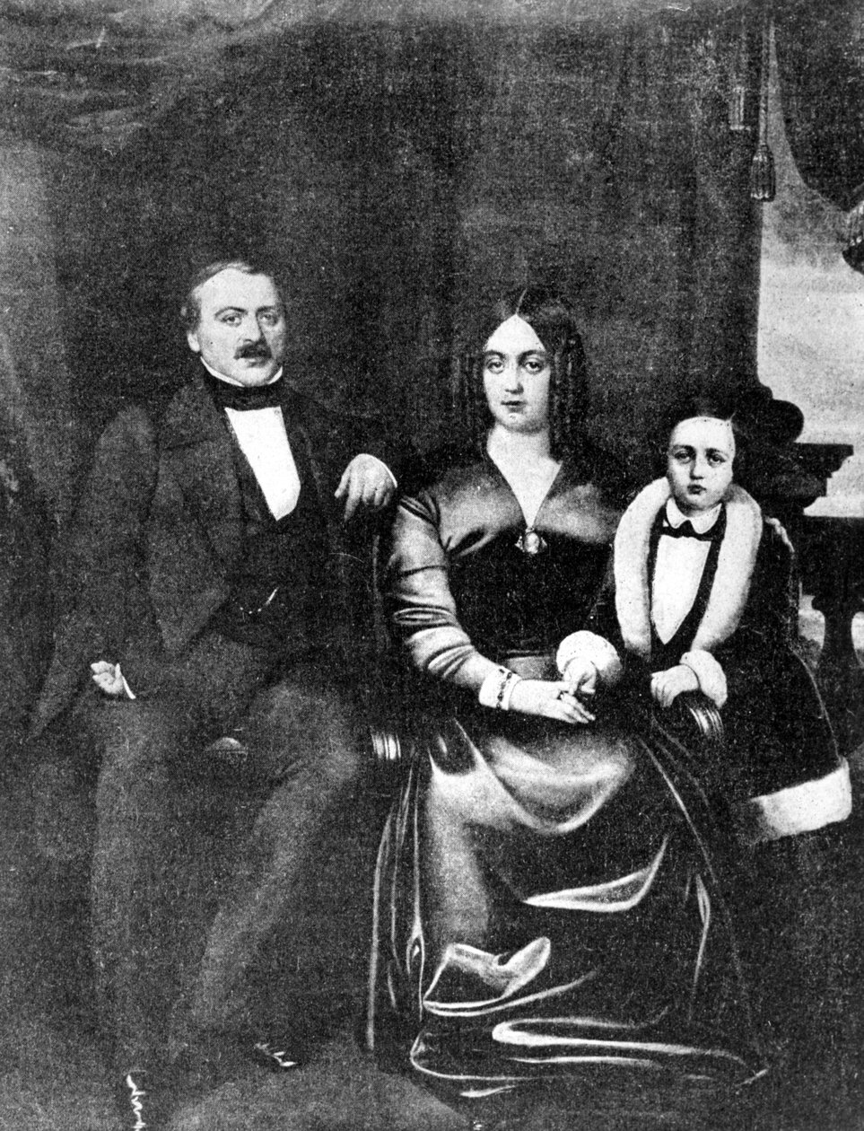 Emile Zola（1840-1902）和他的父母，c.1846 作者 法语学校