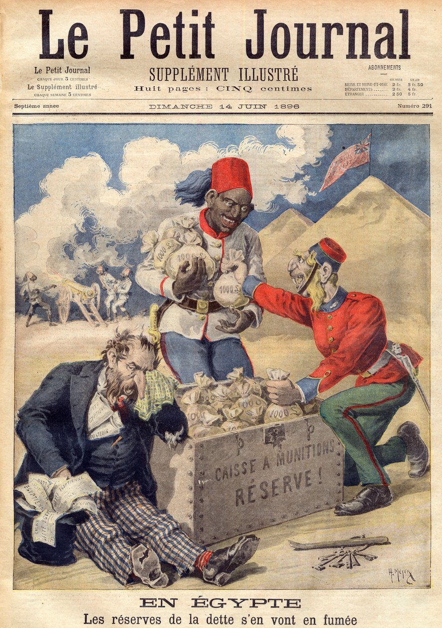 英国将手放在埃及债务的储备上，以资助1896年6月的军事行动--插图来自《小报》。 作者 法语学校