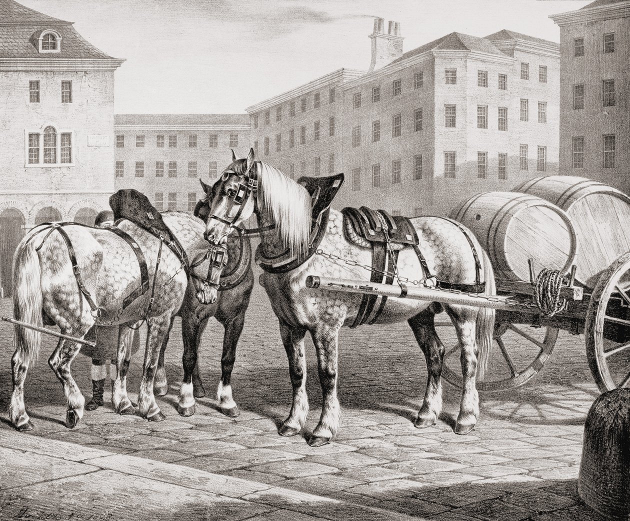英国农场马，1823年 作者 法语学校