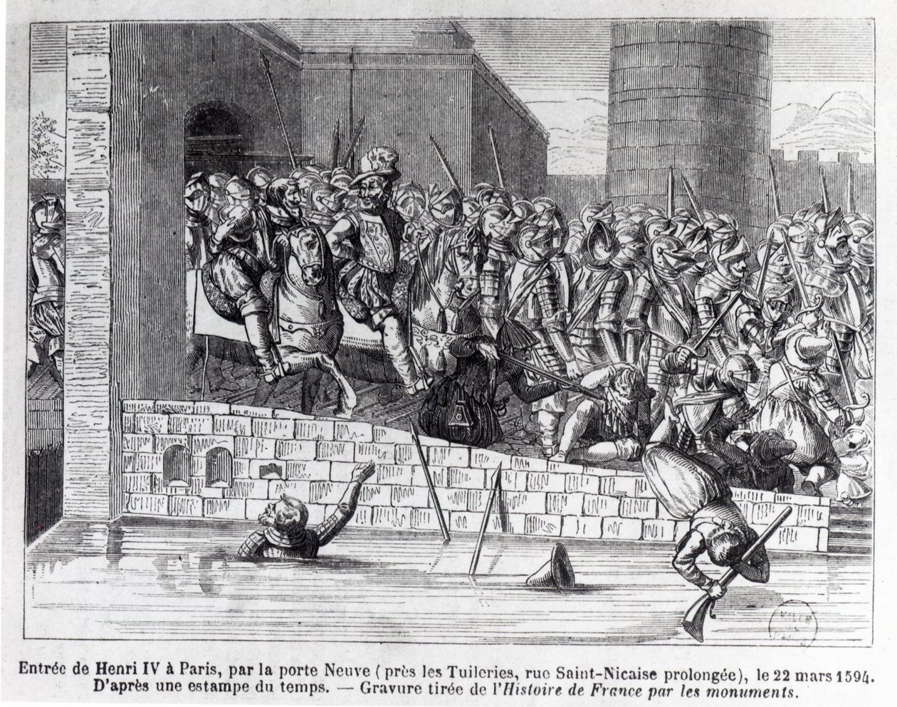 亨利四世（1553-1610）于1594年3月22日进入巴黎（雕刻）（bw photo） 作者 法语学校