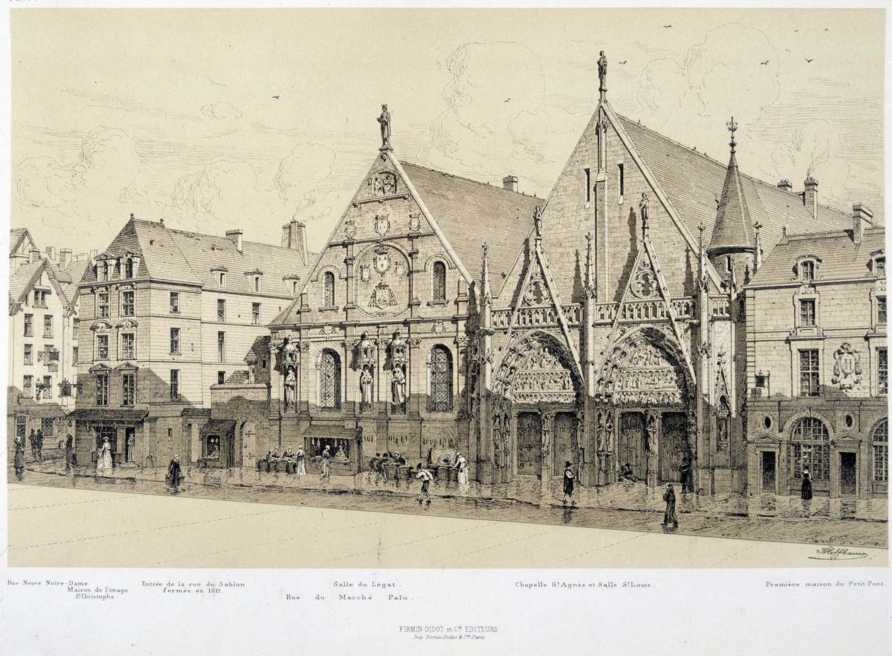 Hotel-Dieu (Hotel Dieu)，rue du Marche Palu，1590 年 - 在“Paris a travers les Ages”中，19 世纪后期 作者 法语学校