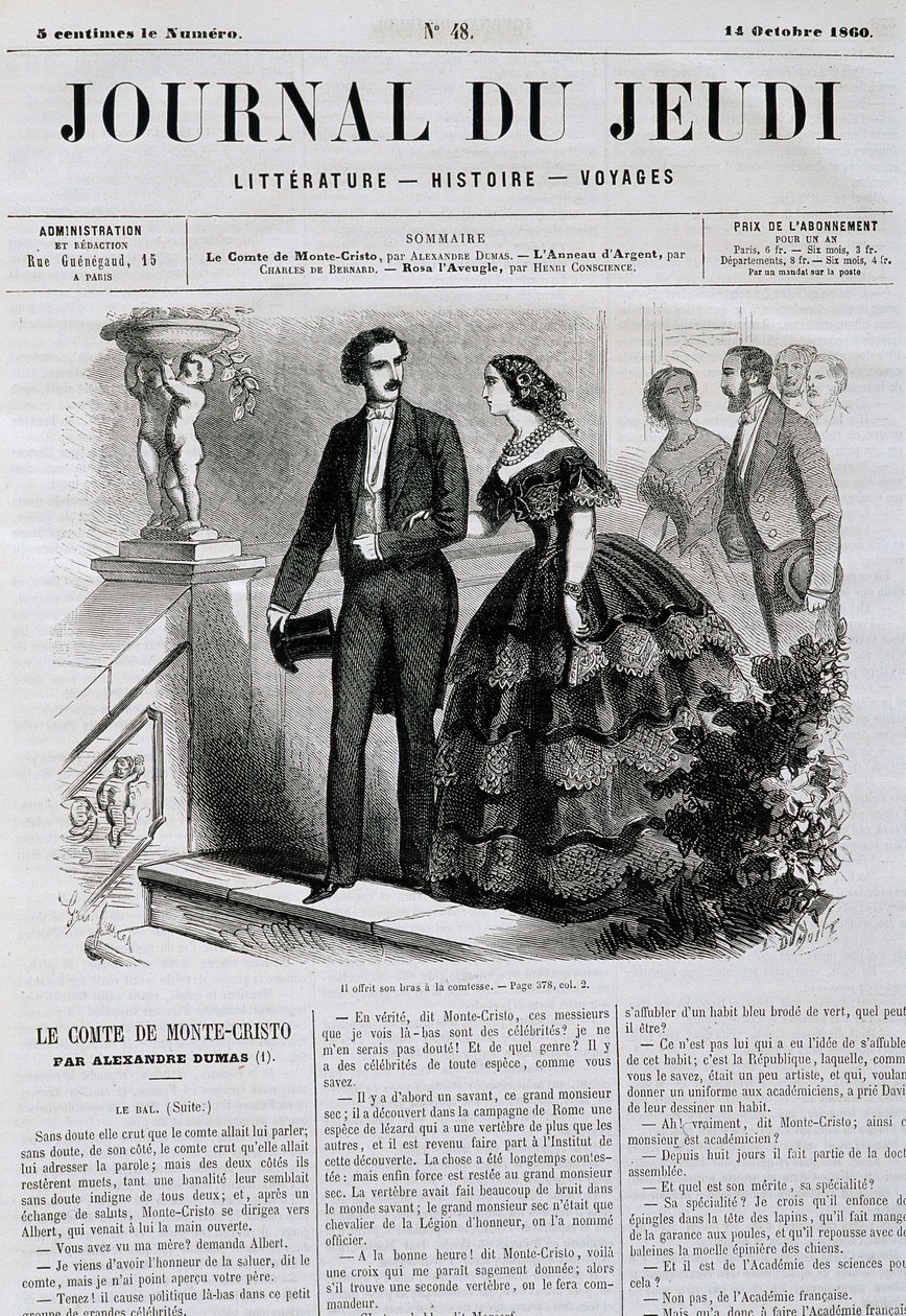 小说系列《基督山伯爵》（Monte Cristo）的情节 - 在“Le Journal du Jeudi”中，来自 1860 年 10 月 14 日 作者 法语学校