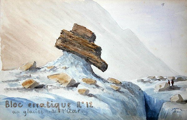 位于瑞士阿尔卑斯山阿尔冰川的第12号不规则块（纸上水彩画） 作者 法语学校