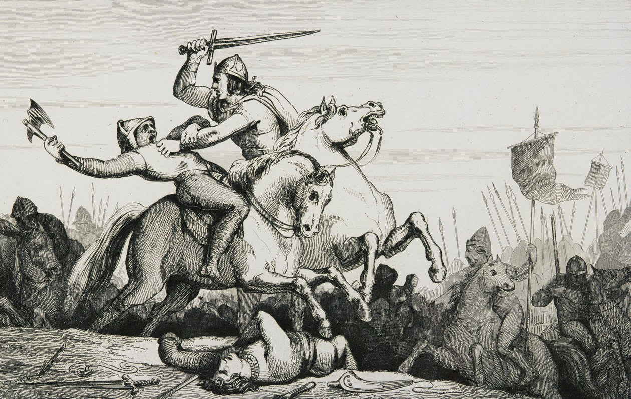 Eudes（860-98）与诺曼人作战，来自Colart的“Histoire de France”，出版于1840年 作者 法语学校