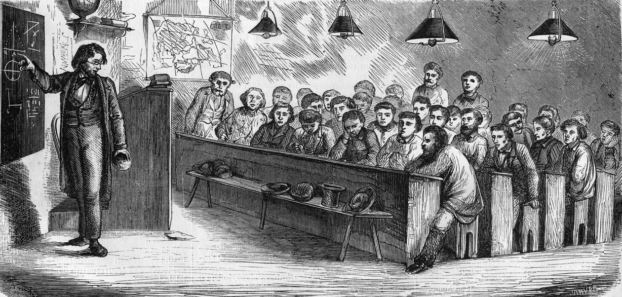 1858年，在巴黎的一所公立成人学校上晚课。 作者 法语学校